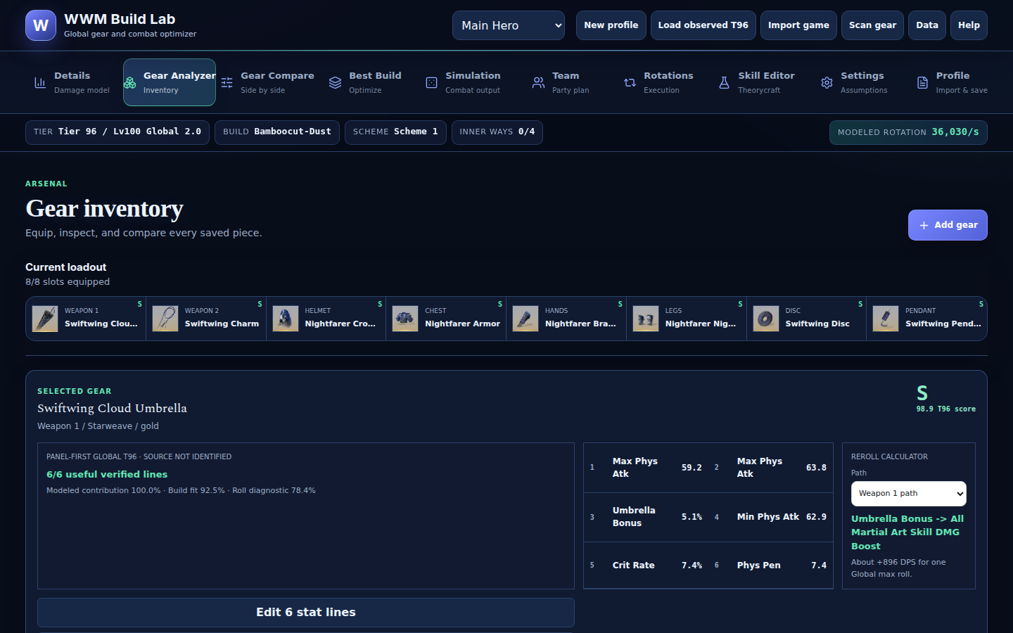 WWM Build Lab calculator interface